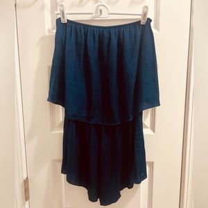 Honey Punch Strapless Navy Tube Flowy Romper